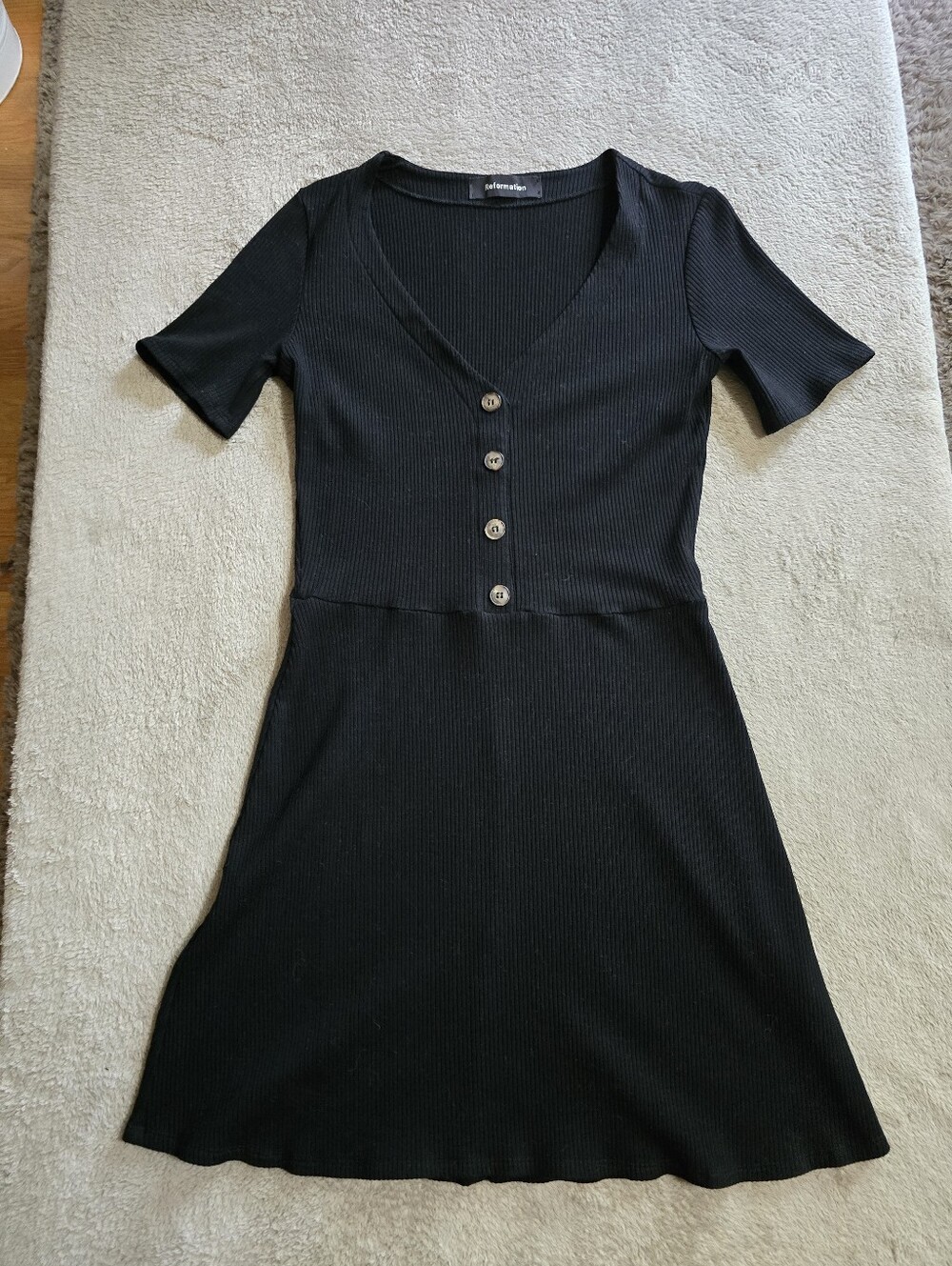 Reformation Cardinal Black Ribbed Mini Dress Size Large - Picture 4 of 11
